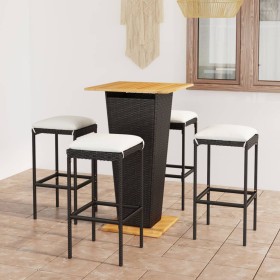 vidaXL 5-tlg. Gartenbar-Set mit Kissen Poly Rattan Schwarz