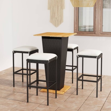 vidaXL 5-tlg. Gartenbar-Set mit Kissen Poly Rattan Schwarz