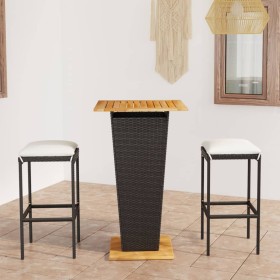 vidaXL 3-tlg. Gartenbar-Set mit Kissen Poly Rattan Schwarz