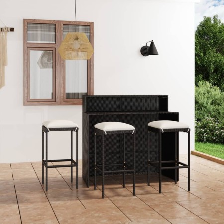 vidaXL 4-tlg. Gartenbar-Set mit Kissen Schwarz