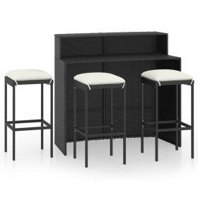 vidaXL 4-tlg. Gartenbar-Set mit Kissen Schwarz