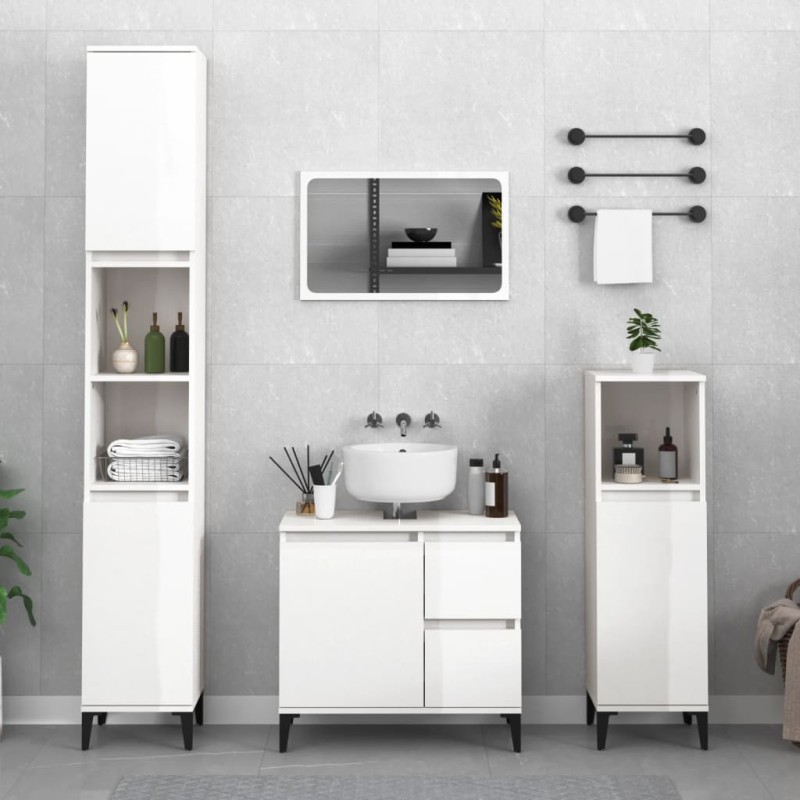 vidaXL Badschrank Hochglanz-Weiß 65x33x60 cm Holzwerkstoff vidaXL Badschrank Hochglanz-Weiß 65x33x60 cm Holzwerkstoff