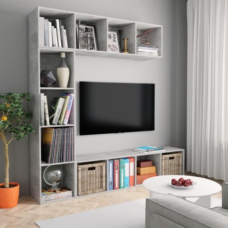 vidaXL 3-tlg. Bücher-/TV-Schrank Set Betongrau 180x30x180 cm
