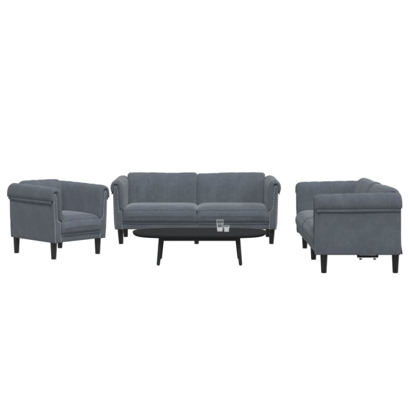 vidaXL 3-tlg. Sofagarnitur Dunkelgrau Samt vidaXL 3-tlg. Sofagarnitur Dunkelgrau Samt