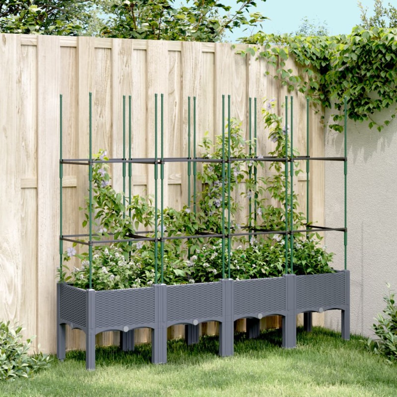 vidaXL Pflanzkübel mit Rankgitter Grau 160x40x142,5 cm PP vidaXL Pflanzkübel mit Rankgitter Grau 160x40x142,5 cm PP