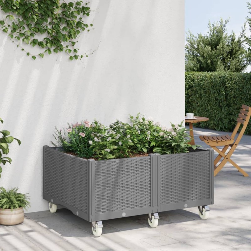 vidaXL Pflanzkasten mit Rollen Hellgrau 100x80x54 cm PP vidaXL Pflanzkasten mit Rollen Hellgrau 100x80x54 cm PP