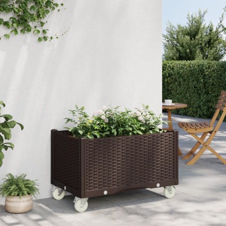 vidaXL Pflanzkasten mit Rollen Braun 80x50x54 cm PP