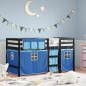 vidaXL Kinderhochbett mit Vorhängen Blau 80x200 cm Massivholz Kiefer vidaXL Kinderhochbett mit Vorhängen Blau 80x200 cm Massivholz Kiefer