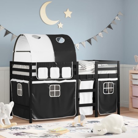 vidaXL Kinderhochbett mit Tunnel Weiß & Schwarz 80x200 cm Kiefernholz