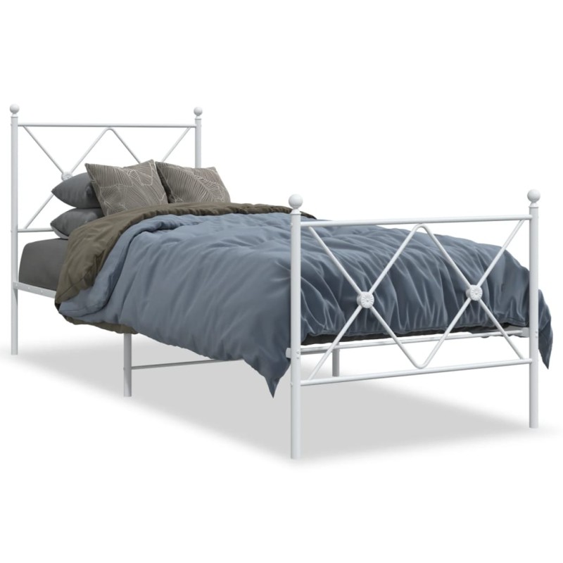 vidaXL Bettgestell mit Kopf- und Fußteil Metall Weiß 75x190 cm vidaXL Bettgestell mit Kopf- und Fußteil Metall Weiß 75x190 cm