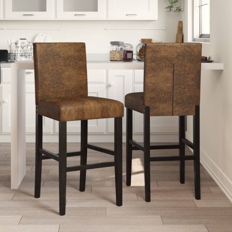 vidaXL Barstühle 2 Stk. Massivholz Gummibaum und Stoff vidaXL Barstühle 2 Stk. Massivholz Gummibaum und Stoff
