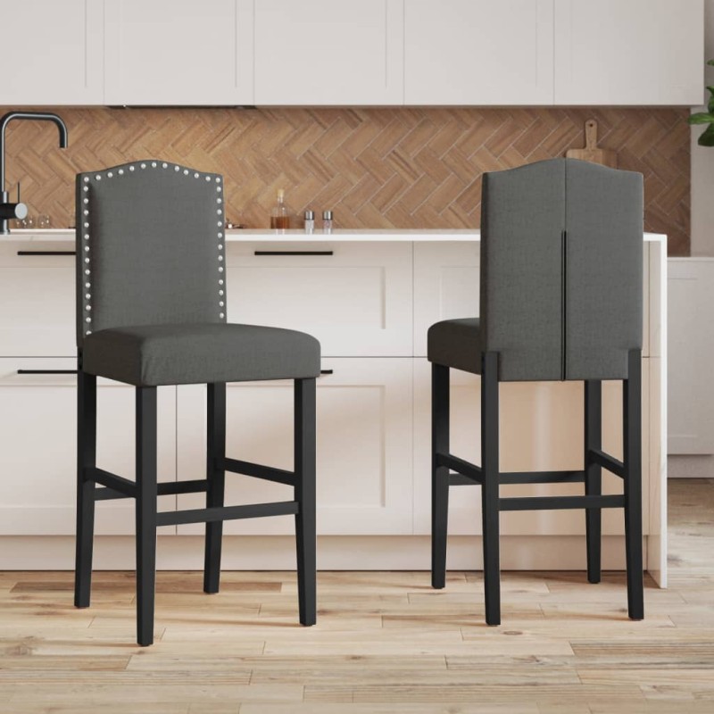 vidaXL Barstühle 2 Stk. Massivholz Gummibaum und Stoff vidaXL Barstühle 2 Stk. Massivholz Gummibaum und Stoff