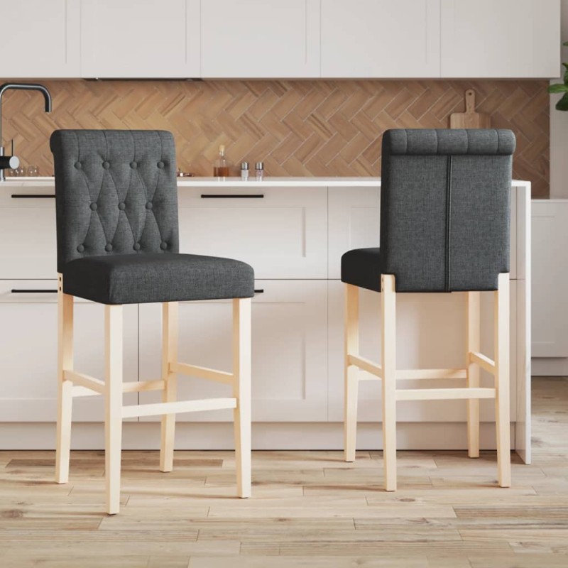 vidaXL Barstühle 2 Stk. Massivholz Gummibaum und Stoff vidaXL Barstühle 2 Stk. Massivholz Gummibaum und Stoff