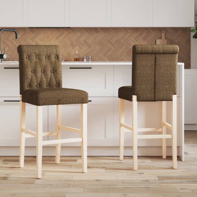 vidaXL Barstühle 2 Stk. Massivholz Gummibaum und Stoff vidaXL Barstühle 2 Stk. Massivholz Gummibaum und Stoff