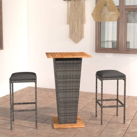vidaXL 3-tlg. Gartenbar-Set mit Kissen Poly Rattan Grau