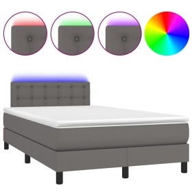 vidaXL Boxspringbett mit Matratze & LED Grau 120x190 cm Kunstleder