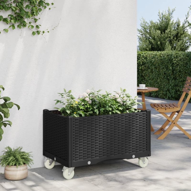 vidaXL Pflanzkasten mit Rollen Schwarz 80x50x54 cm PP vidaXL Pflanzkasten mit Rollen Schwarz 80x50x54 cm PP