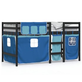vidaXL Kinderhochbett mit Vorhängen Blau 90x200 cm Massivholz Kiefer