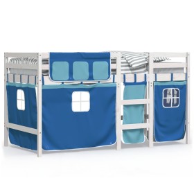 vidaXL Kinderhochbett mit Vorhängen Blau 90x190 cm Massivholz Kiefer
