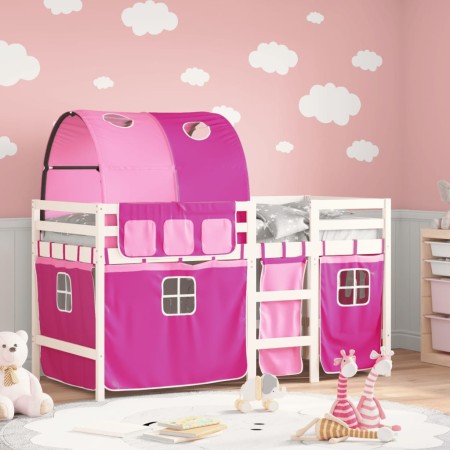 vidaXL Kinderhochbett mit Tunnel Rosa 90x190 cm Massivholz Kiefer