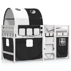 vidaXL Kinderhochbett mit Tunnel Weiß & Schwarz 90x200 cm Kiefernholz
