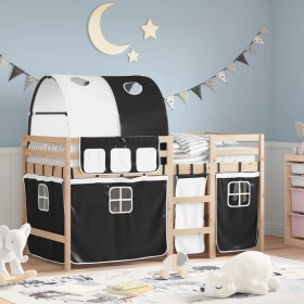 vidaXL Kinderhochbett mit Tunnel Weiß & Schwarz 90x190 cm Kiefernholz