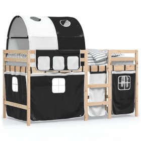 vidaXL Kinderhochbett mit Tunnel Weiß & Schwarz 90x190 cm Kiefernholz