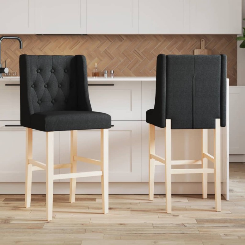 vidaXL Barstühle 2 Stk. Massivholz Gummibaum und Stoff vidaXL Barstühle 2 Stk. Massivholz Gummibaum und Stoff