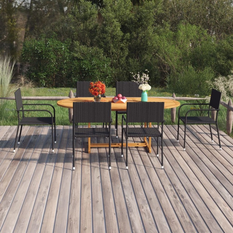 7-tlg. Garten-Essgruppe Poly Rattan Schwarz 7-tlg. Garten-Essgruppe Poly Rattan Schwarz