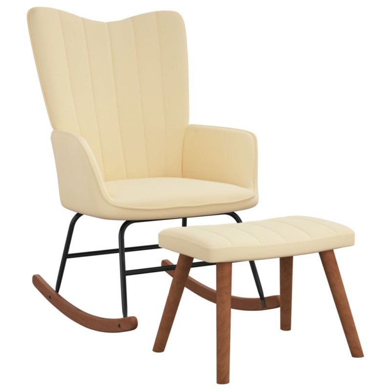 vidaXL Schaukelstuhl mit Hocker Cremeweiß Samt vidaXL Schaukelstuhl mit Hocker Cremeweiß Samt