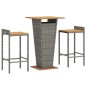 vidaXL 3-tlg. Gartenbar-Set Grau Poly Rattan & Massivholz Akazie vidaXL 3-tlg. Gartenbar-Set Grau Poly Rattan & Massivholz Akazie