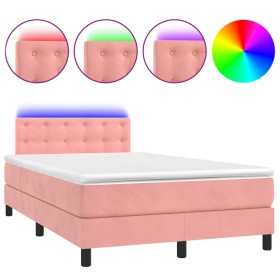 vidaXL Boxspringbett mit Matratze & LED Rosa 120x190 cm Samt
