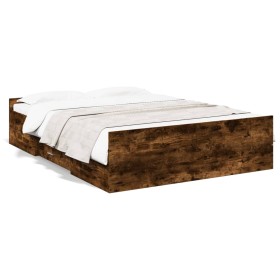 vidaXL Bettgestell mit Schubladen Räuchereiche 140x190cm Holzwerkstoff