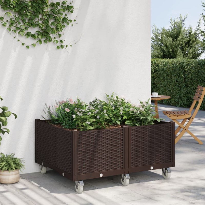 vidaXL Pflanzkasten mit Rollen Braun 100x80x54 cm PP vidaXL Pflanzkasten mit Rollen Braun 100x80x54 cm PP