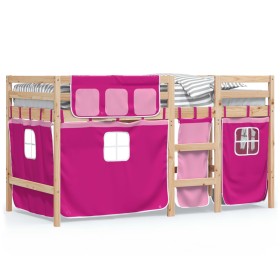 vidaXL Kinderhochbett mit Vorhängen Rosa 90x190 cm Massivholz Kiefer