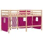 vidaXL Kinderhochbett mit Vorhängen Rosa 90x190 cm Massivholz Kiefer vidaXL Kinderhochbett mit Vorhängen Rosa 90x190 cm Massivholz Kiefer