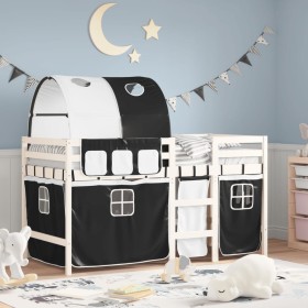 vidaXL Kinderhochbett mit Tunnel Weiß & Schwarz 90x190 cm Kiefernholz