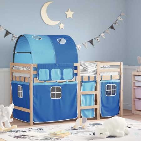 vidaXL Kinderhochbett mit Tunnel Blau 90x190 cm Massivholz Kiefer