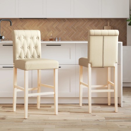 vidaXL Barstühle 2 Stk. Massivholz Gummibaum und Stoff