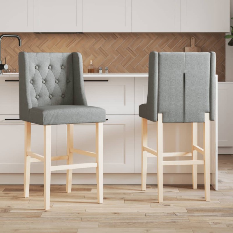 vidaXL Barstühle 2 Stk. Massivholz Gummibaum und Stoff vidaXL Barstühle 2 Stk. Massivholz Gummibaum und Stoff