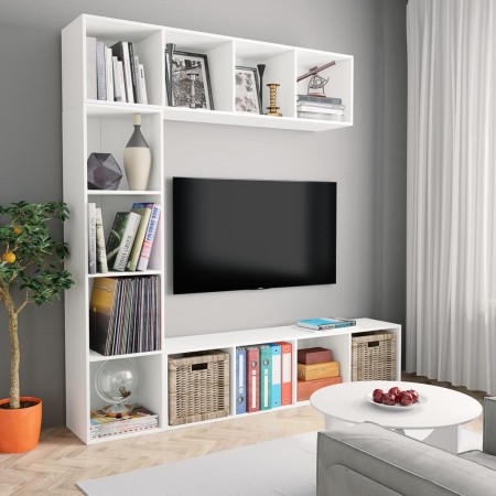 vidaXL 3-tlg. Bücher-/TV-Schrank Set Weiß 180×30×180 cm