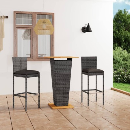 vidaXL 3-tlg. Gartenbar-Set mit Kissen Poly Rattan Grau