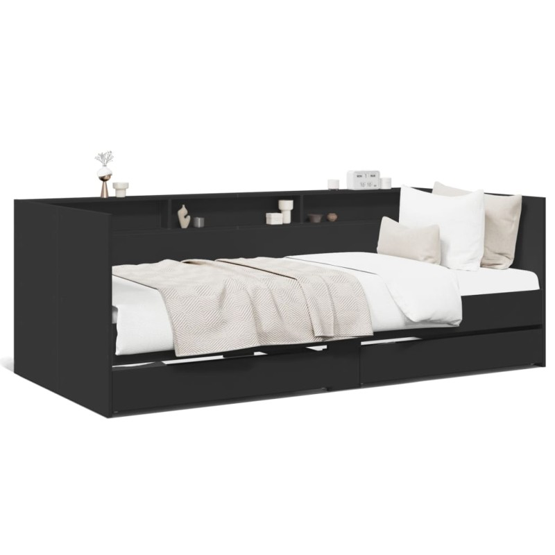vidaXL Tagesbett mit Schubladen Schwarz 90x200 cm Holzwerkstoff vidaXL Tagesbett mit Schubladen Schwarz 90x200 cm Holzwerkstoff