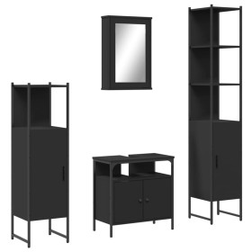 vidaXL 4-tlg. Badmöbel-Set Schwarz Holzwerkstoff