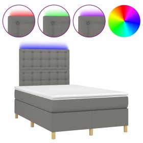 vidaXL Boxspringbett mit Matratze & LED Dunkelgrau 120x190 cm Stoff