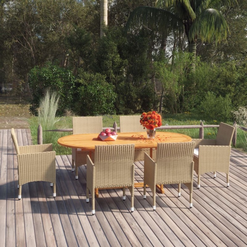 7-tlg. Garten-Essgruppe Poly Rattan Beige 7-tlg. Garten-Essgruppe Poly Rattan Beige