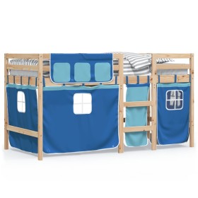 vidaXL Kinderhochbett mit Vorhängen Blau 90x190 cm Massivholz Kiefer