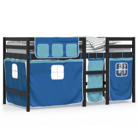 vidaXL Kinderhochbett mit Vorhängen Blau 90x190 cm Massivholz Kiefer
