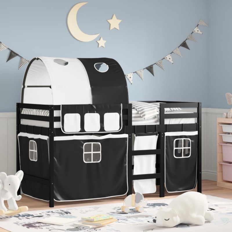 vidaXL Kinderhochbett mit Tunnel Weiß & Schwarz 90x190 cm Kiefernholz vidaXL Kinderhochbett mit Tunnel Weiß & Schwarz 90x190 cm Kiefernholz