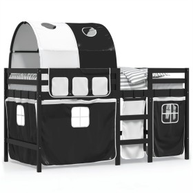 vidaXL Kinderhochbett mit Tunnel Weiß & Schwarz 90x190 cm Kiefernholz
